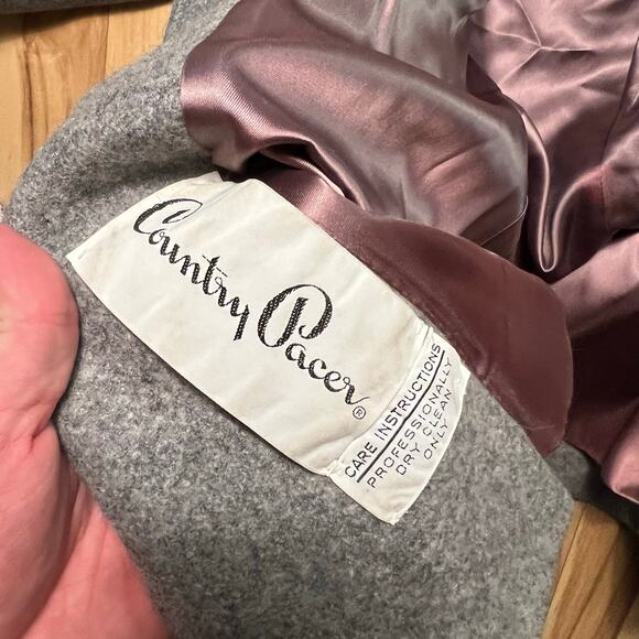 VINTAGE 70s Wool Peacoat Size S Fox Fur Collar Belted Hollywood Double Breasted - Picture 6 of 9